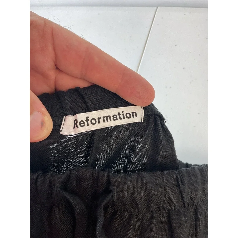 Reformation Black Linen Waist Drawstring Pant Sz M Casual Beach‎ Travel Resort